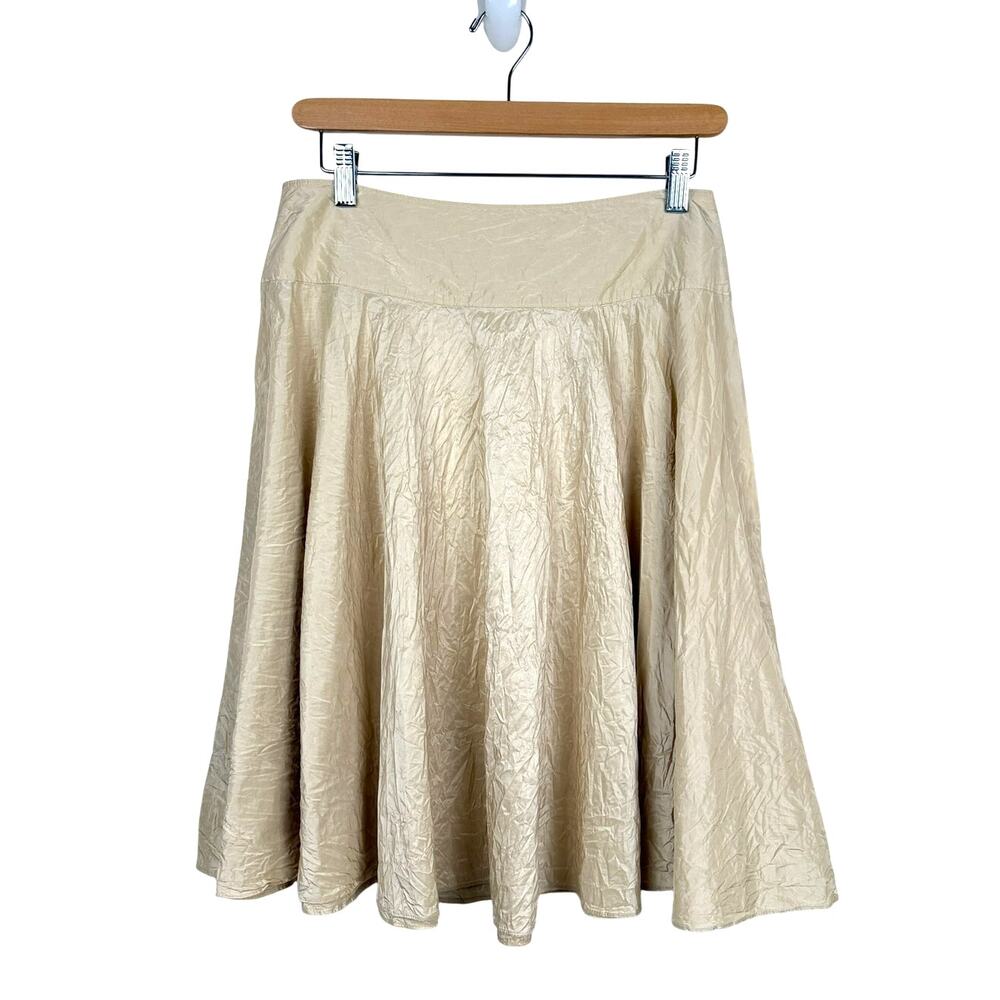 Vtg Banana Republic 100% Silk Midi Skirt Cream Drop Waist Size 4 Crinkle Satin